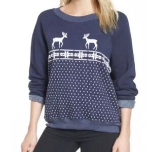 Wildfox Reindeer Holiday Sweatshirt • blue + white • small 💙🤍